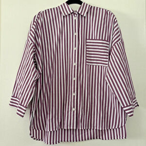 J. Jill Purple and White Striped Button-Up Blouse
